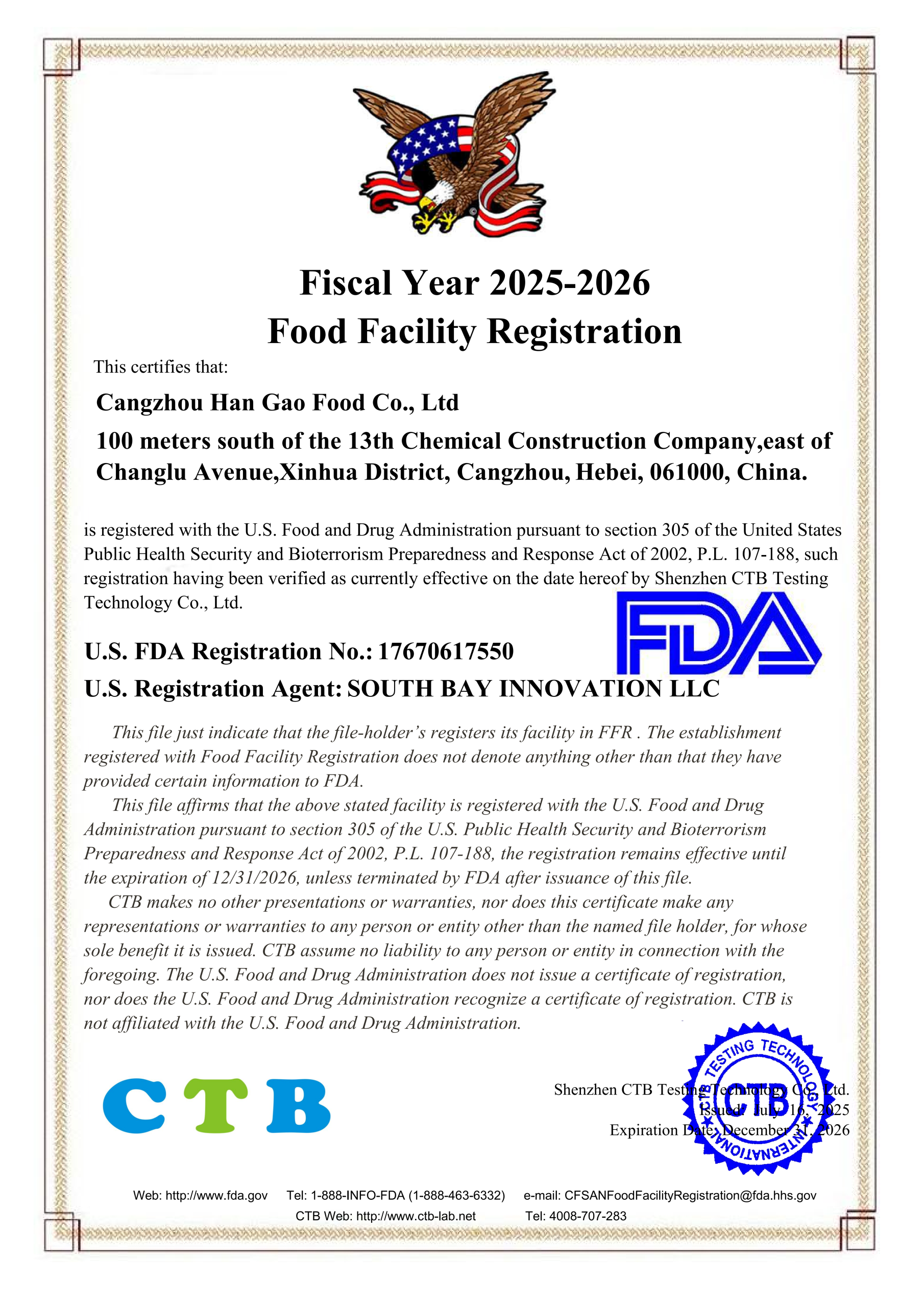 FDA Certification